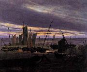 Caspar David Friedrich Boats in the Harbour at Evening oil painting reproduction